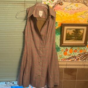 Maeve Red and Brown Checkered Midi Dress